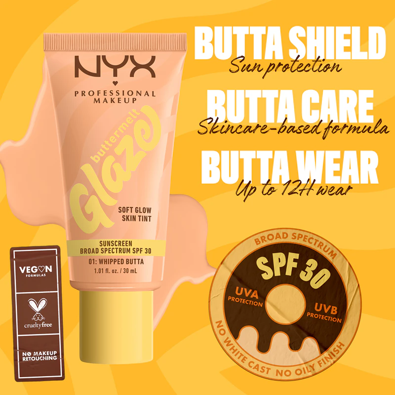 NYX Professional Makeup Buttermelt Glaze - Fluido iluminador e tonalizante FPS 30