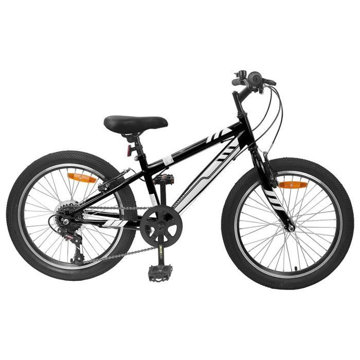 Bicicleta de montaña infantil VidaXL de 20 pulgadas - 6 velocidades, negra, cuadro de acero, para niños de 5 a 8 años.