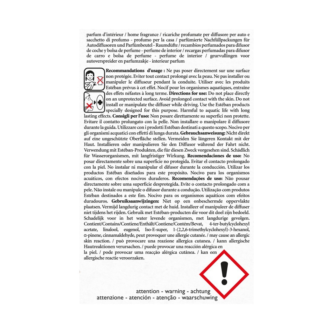 Esteban RECHARGES PARFUMÉES POUR DIFFUSEUR DE VOITURE