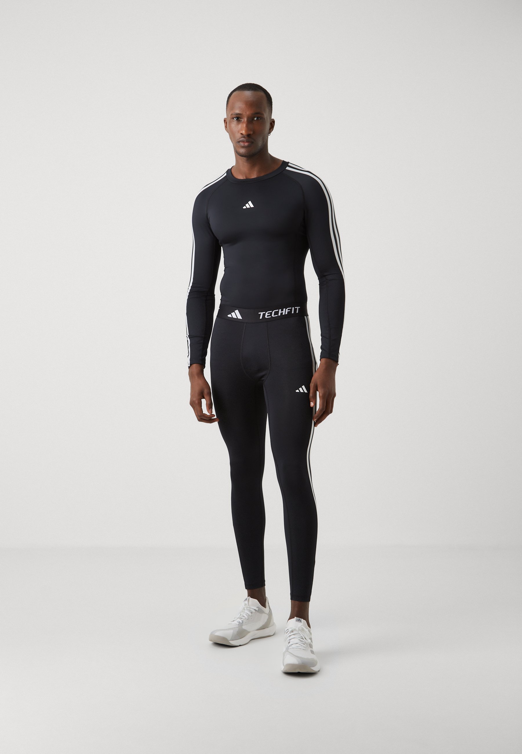 adidas Performance TECHFIT COMPRESSION 3-STRIPES LONG - Leggings - zwart