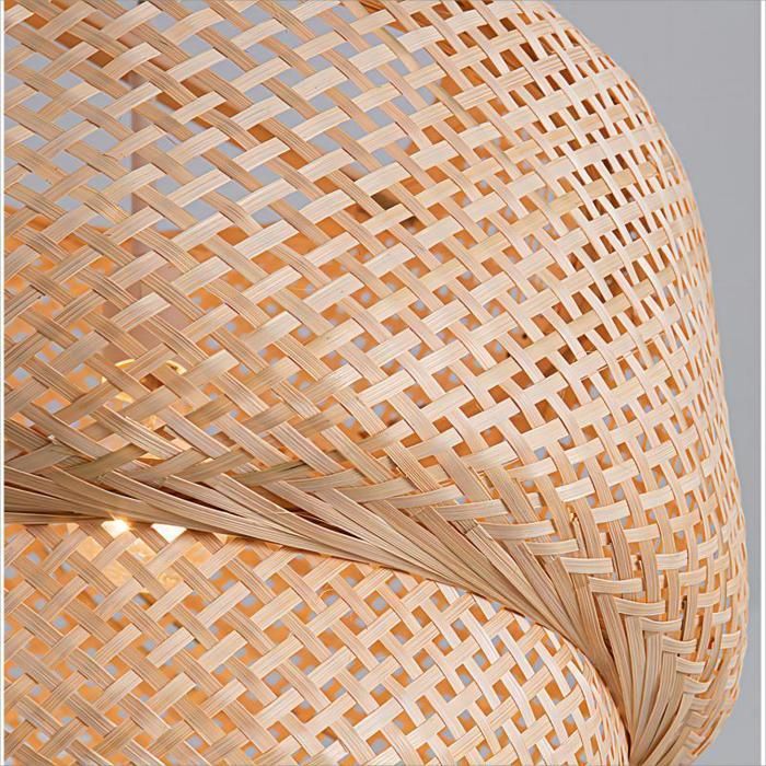 WOTTES Lustre Suspension Luminaire, Suspension Bambou Rotin, Naturel, Ø30*35cm, 1PCS pour Chambre Salle à Manger Cuisine