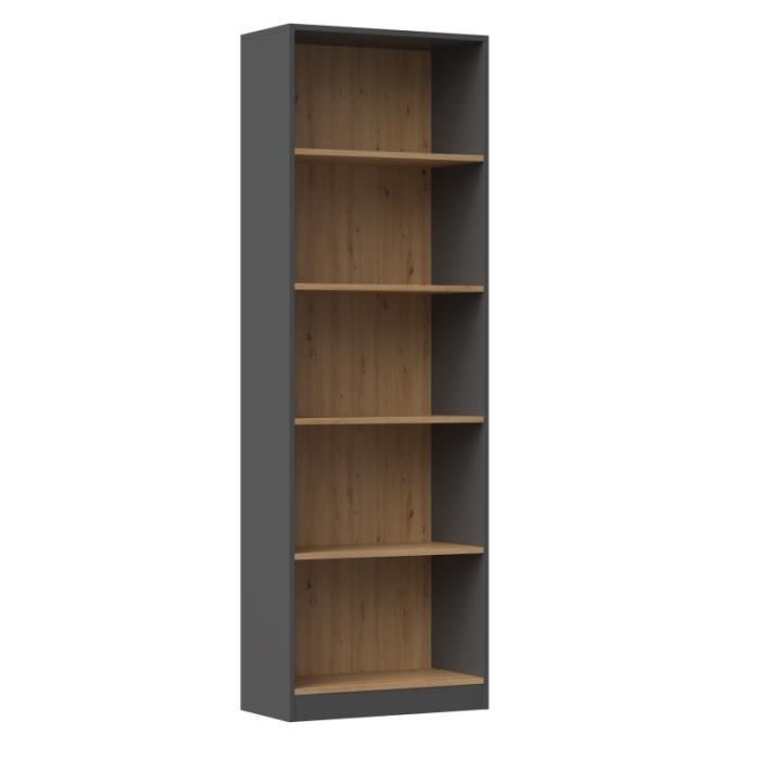 FLORENCIA - Librería de 5 baldas - Dimensiones 182x80x30 cm - Unidad de almacenamiento de libros - Gris y roble 80x30x181