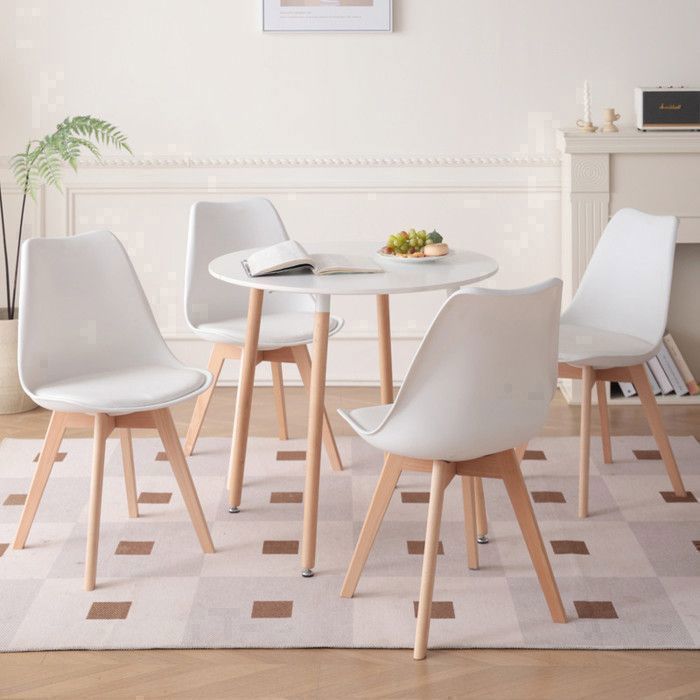 Set van 4 stoelen - DOWISDOLY - Scandinavische stoelen - Lederen zitkussen - B 49 x D 42 x H 83 cm (wit)