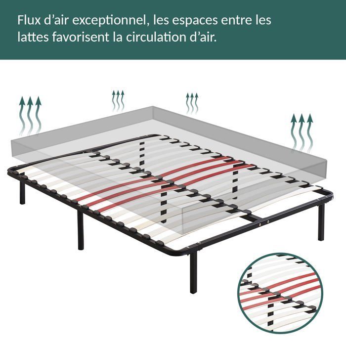 Base de cama Sampur EcoFlex de 90x190 cm - Somier de láminas de madera - Patas incluidas - Máximo confort