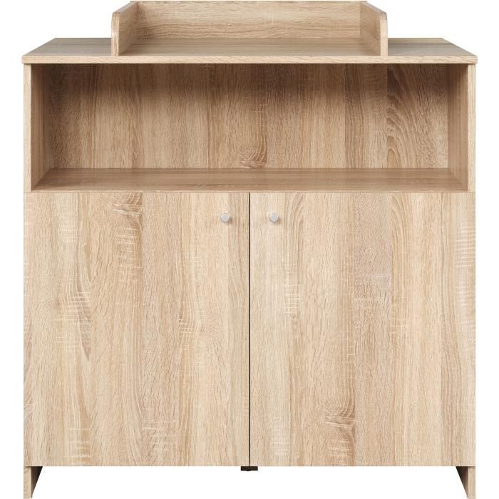 Chambre bébé duo NIKO - Lit 70x140 cm + Commode à langer 2 portes - Décor chêne naturel - TRENDTEAM