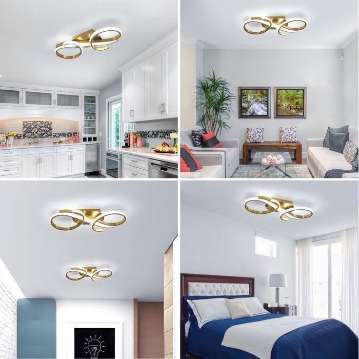 DELIPOP LED Plafondlamp Kroonluchter – Modern Goud Design – 36W 6500K – Plafondlamp voor Woonkamer, Slaapkamer, Keuken, Eetkamer