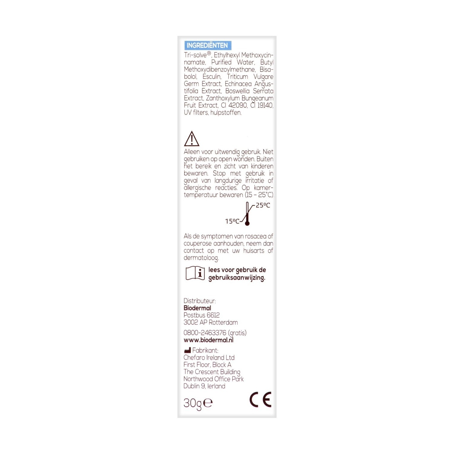 Biodermālais sejas krēms ar kuperozi - 30 ml
