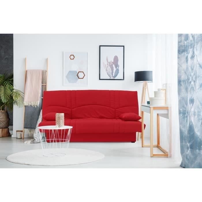 Divano letto a 3 posti con meccanismo click-clack - Tessuto rosso - L 190 x P 92 cm - DREAM - Stile contemporaneo