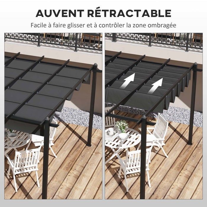 Garden pergola - Outsunny - 3.6x6 m retractable sliding aluminum pergola for patio - aluminum - dark grey