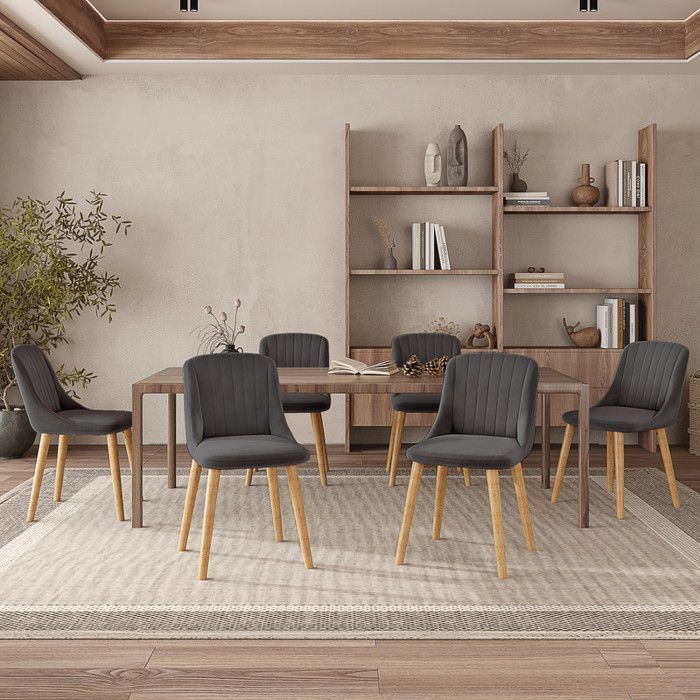 Sedie moderne Goeurvant con cuscino spesso, schienale ergonomico e gambe in legno, stile e comfort combinati - Set di 4 - Grigio scuro