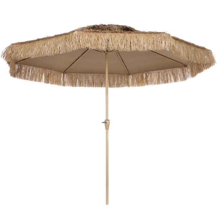 Sombrilla de jardín de paja para exteriores - Outsunny - Ø 294 cm - 8 varillas metálicas - 140 g - Protección UV con manivela - amarilla
