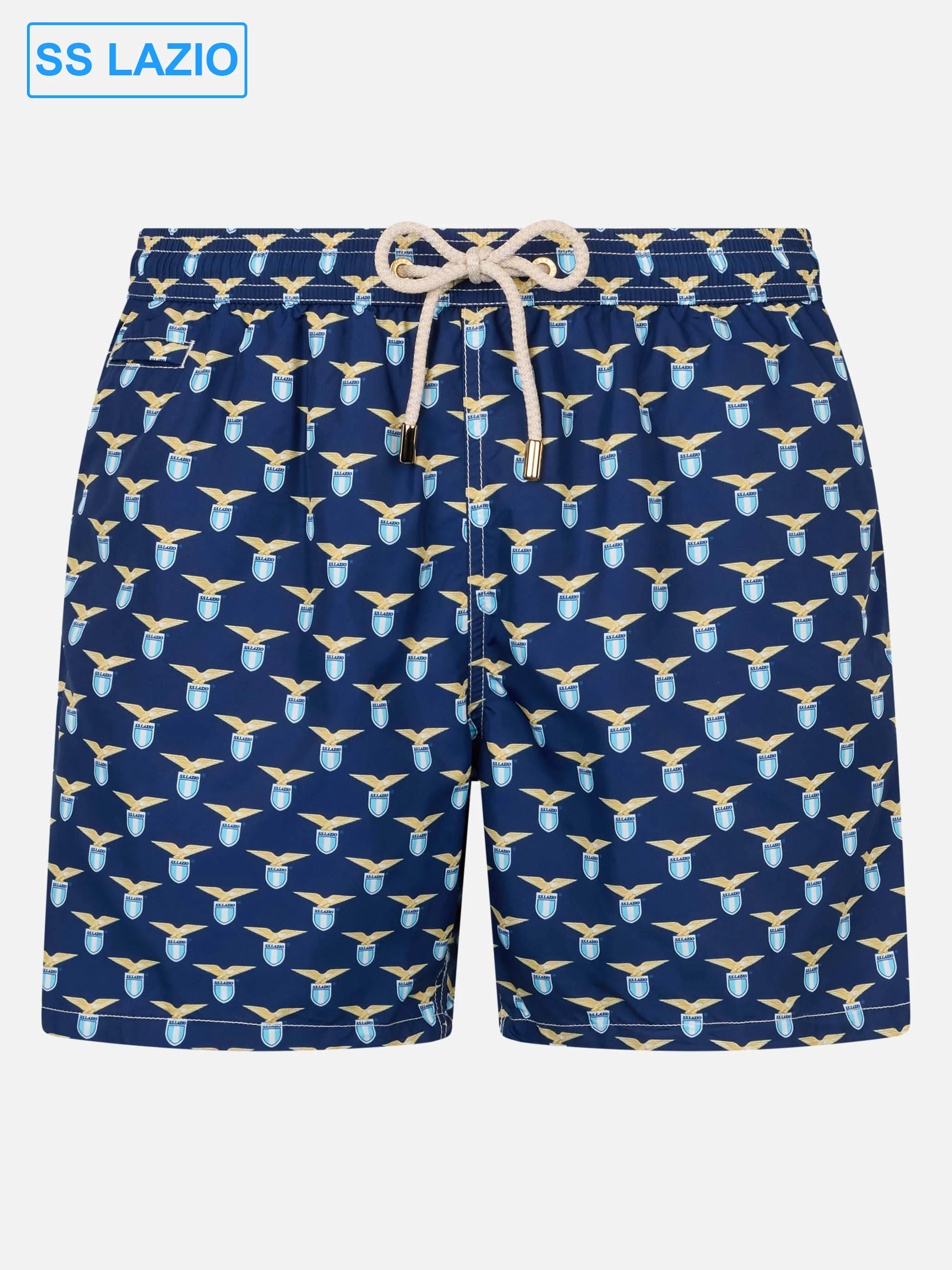 Man Lighting Mid-Length Swim Shorts | Lazio Special Edition Print & Patch | Quick Drying, 100% Recycled Polyester | Comfortable Fit | MC2 Saint Barth