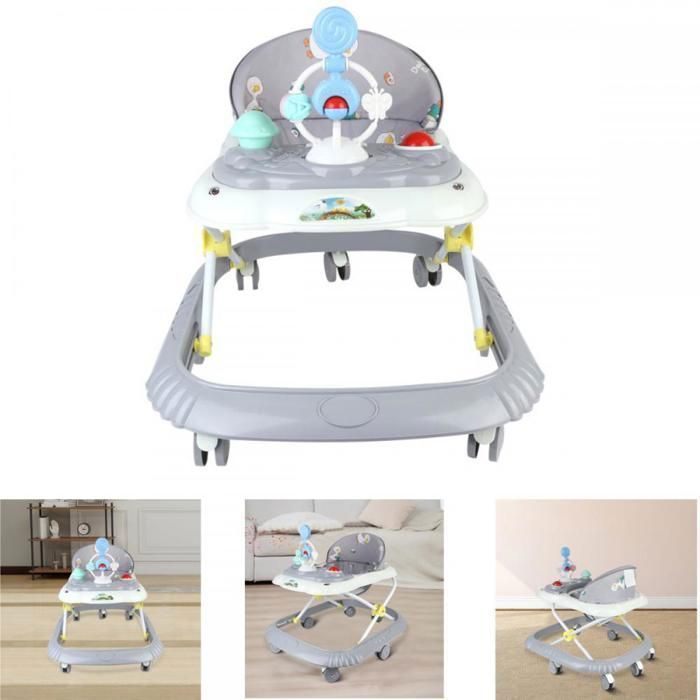 Andador convertible 3 en 1 para bebés, ideal para niñas y niños - XUANYU - Con música y ruedas silenciosas - Ajustable - Antivuelco - 58*55*65cm - Gris