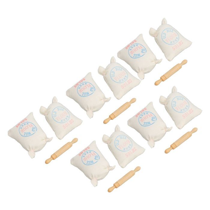 Set van 5 miniatuur meelzakjes voor poppenhuis, deegroller, speelgoedkeukentje voor poppenhuis, enz.