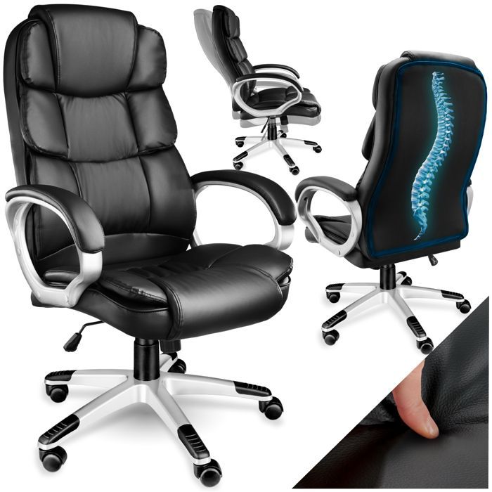 Chaise de bureau - TECTAKE - Fauteuil de direction JONAS avec accoudoirs rembourrés et fonction de bascule réglable - Noir