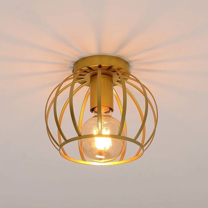 Lámpara de techo industrial DORLINK en metal dorado – Ø20 cm – Lámpara de techo de diseño retro para salón, dormitorio y pasillo.