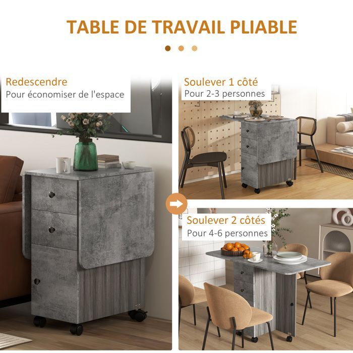 HOMCOM - Table de cuisine - Panneaux de particules - 120x60x76.5cm - Gris