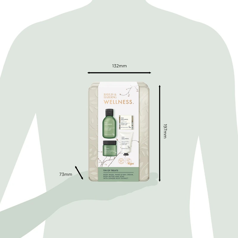 Darilni set za telo Baylis & Harding Wellness. Energise z ingverjem, limeto in bazilikinimi listi
