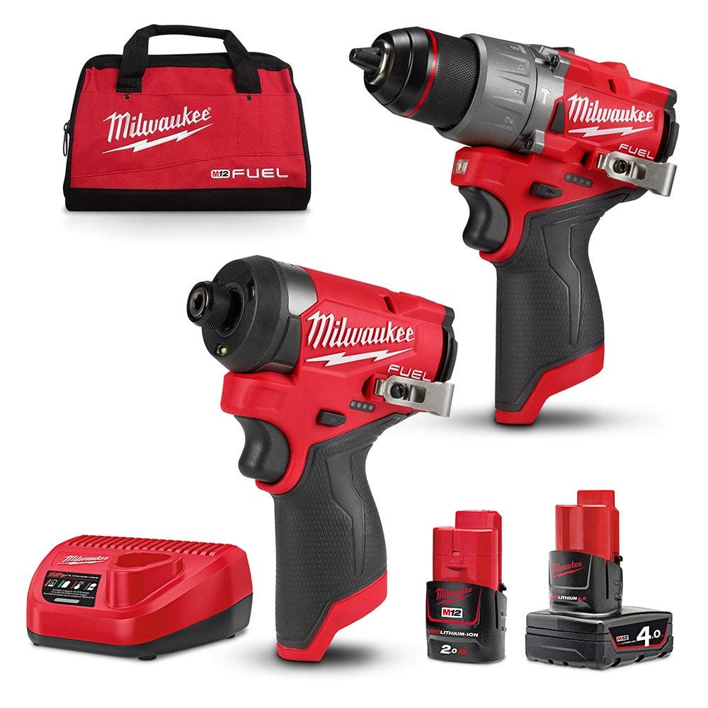 MILWAUKEE 12V kombinasjonssett 2-delt 1 x 2,0 Ah/1 x 4,0 Ah M12FPP2A2422B