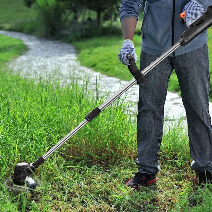 Desbrozadora inalámbrica de 36 V con cubierta protectora, 2 baterías y cargador para jardín, ligera y fácil de usar.