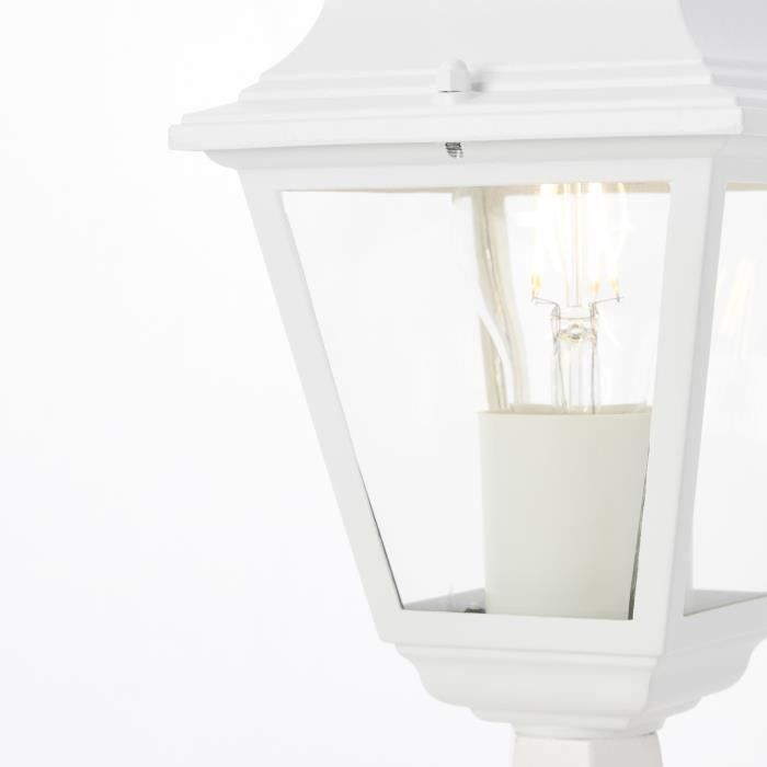 Bolardo exterior NISSIE, blanco - Acabado brillante - Metal/cristal - IP44 - 1xE27 60W