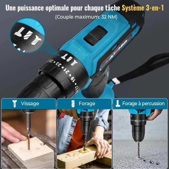 Perceuse Visseuse Sans Fil - Marque - Modèle - 28V - 25+3 Réglages de Couple - 24 accessoires