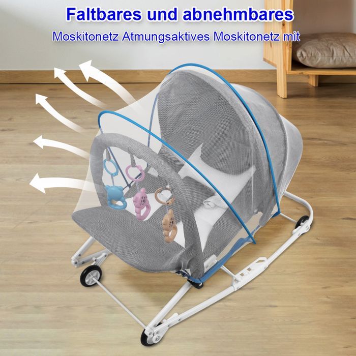 Hamaca para bebé - MIPAN - Hamaca para bebé - Con arco de juguetes y reposacabezas - Portátil - Para uso en interiores y exteriores - Gris