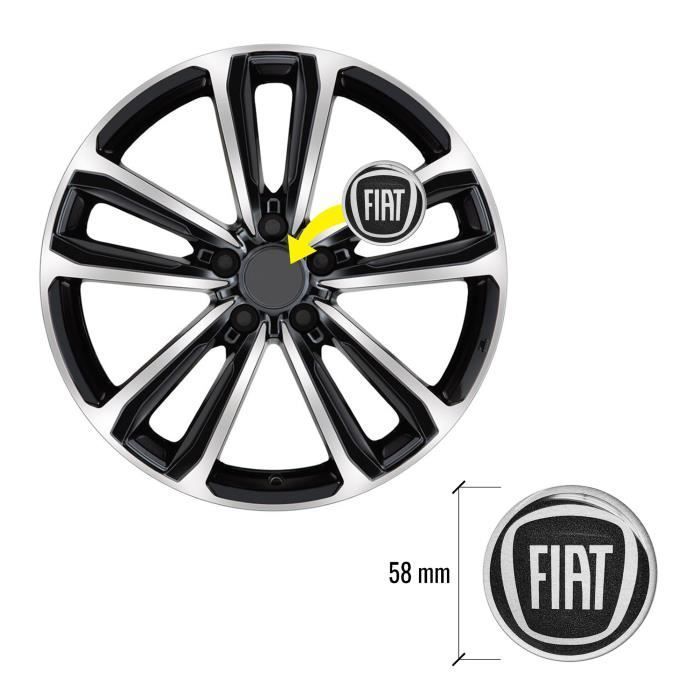 3D Stickers - Fiat - Wheel Cover - Black - 4 Pieces - Diameter 58 mm