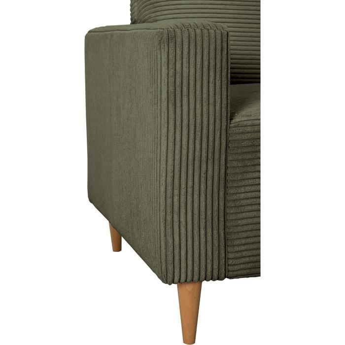 Sofá esquinero fijo reversible - 4 plazas - BOB - Pana color caqui - 197 x 138 x 65 cm