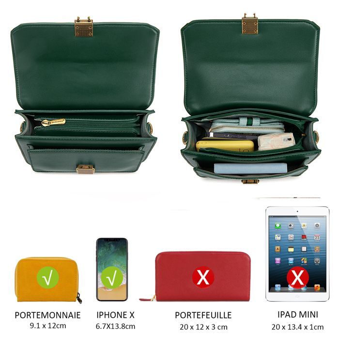 Borsa a tracolla - David Jones - Piccola borsa a tracolla da donna in ecopelle rigida - Patta con graziosa chiusura - Verde