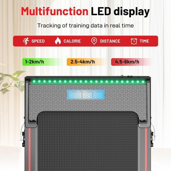Loopband met hellingshoek 11%-12%-14% - Afstandsbediening - Zwart met rood - Snelheid 1-6 km/u - LED