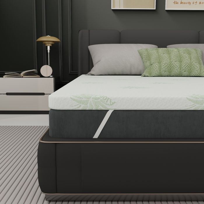 Matratzenauflage aus Memory-Schaum (180 x 200 cm, 5 cm) + Tagesdecke aus Aloe-Vera-Gewebe – Ergonomische Zonen – Für Doppelbettmatratzen