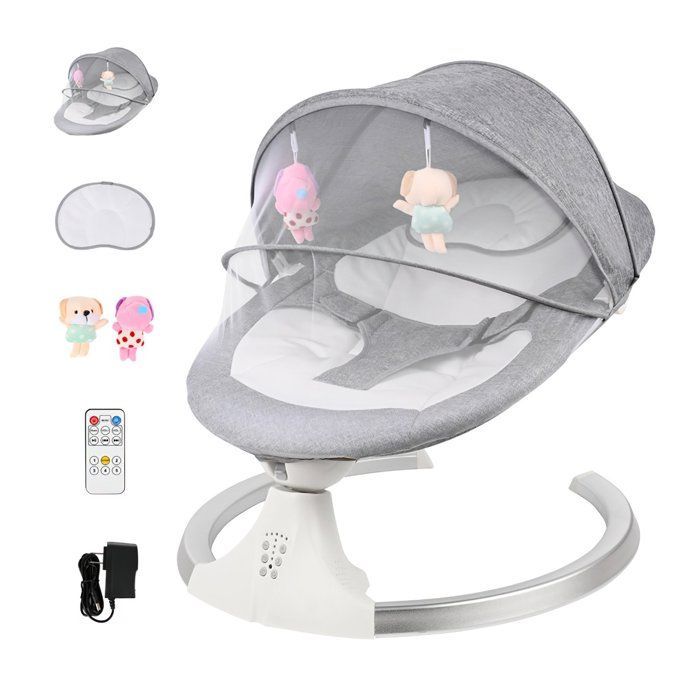 Electric baby swing, baby bouncer with app control, chair with safety harness and 5 swing speeds