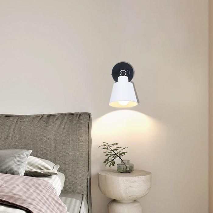 Applique murale - SMOTOP - Blanc mat - 2x E27 réglable - Métal et bois, style scandinave