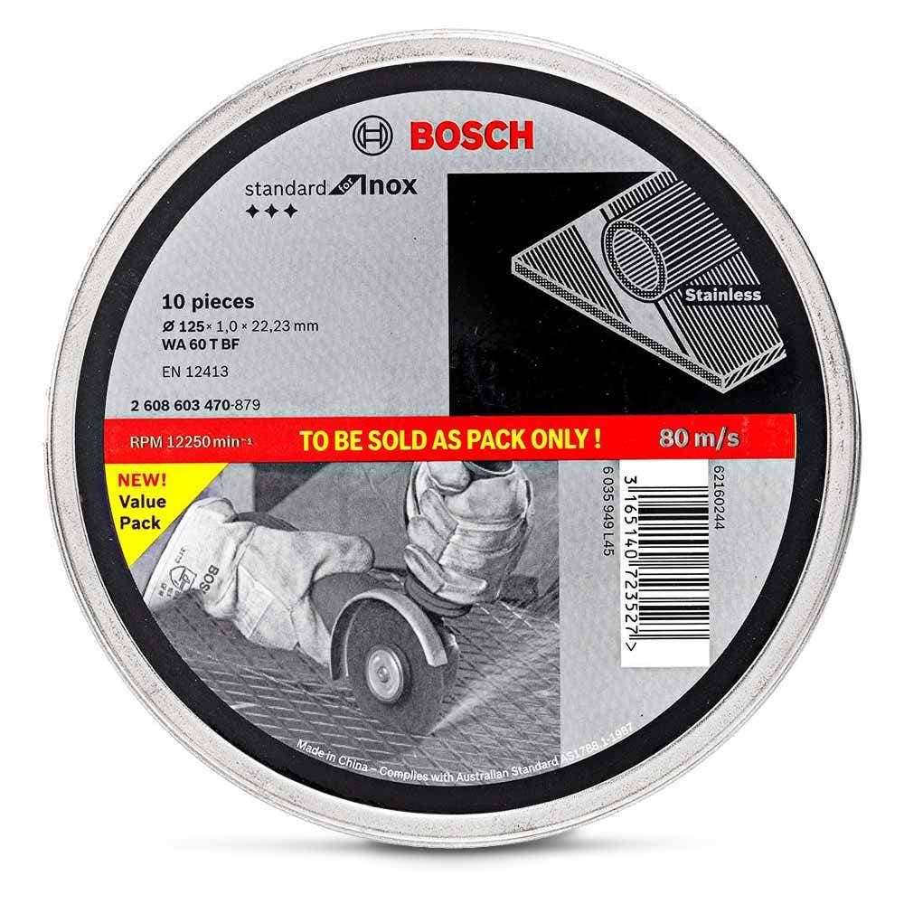 BOSCH Trennscheibe 125 x 1,0 mm für Stahl und Edelstahl – STANDARD für Edelstahl – 10 Stück 2608603470