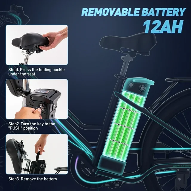 Vélo électrique COLORWAY 26 pour femme, moteur puissant de 500 W, batterie amovible 36 V 12 Ah, vitesse maximale de 32 km/h.