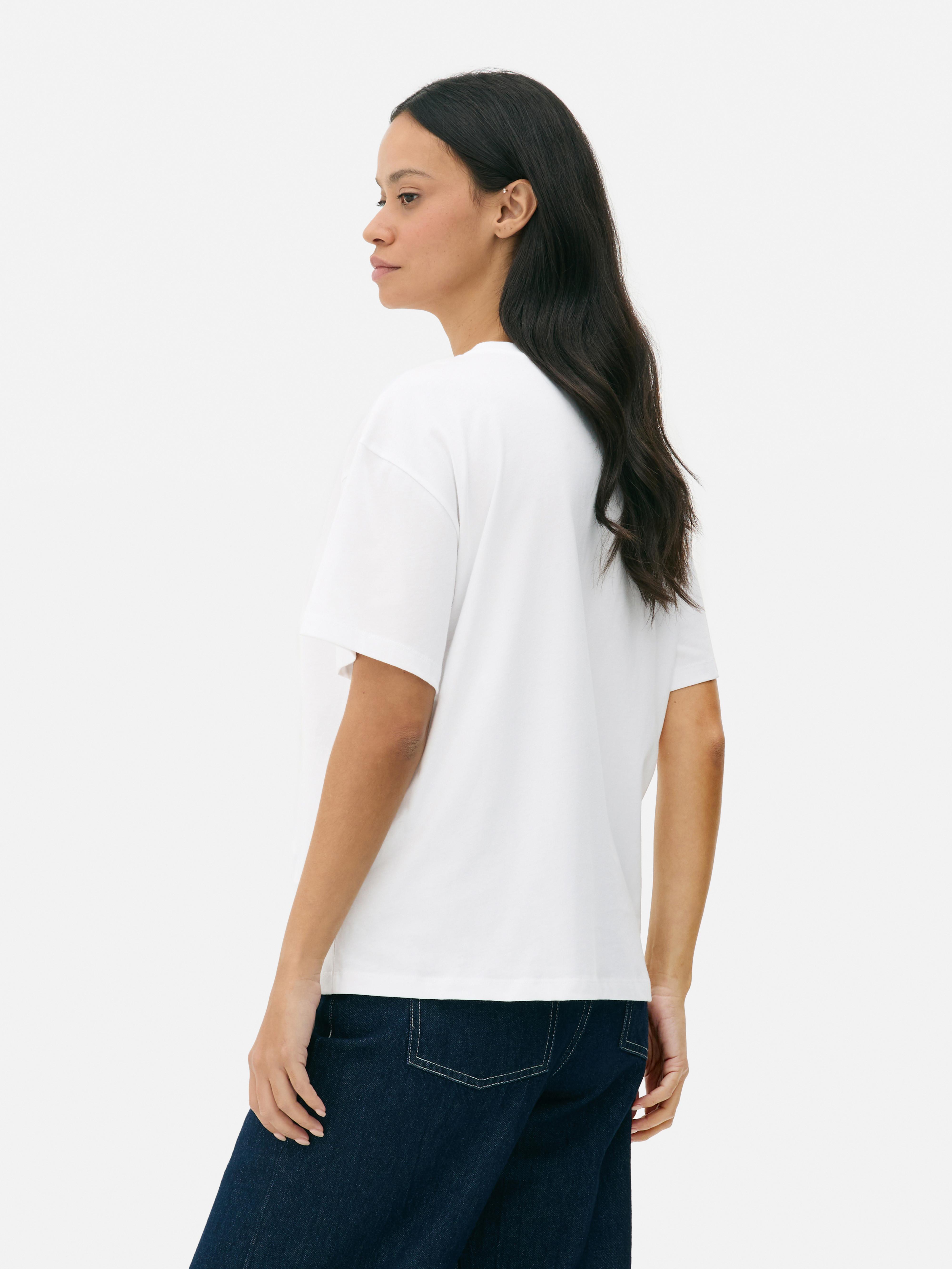 Tricou imprimat supradimensionat, tricou cu guler rotund, croială pătrată supradimensionată și motive imprimate