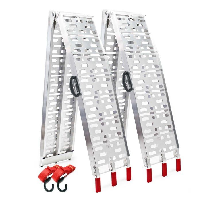 Juego de 2 rampas de carga plegables Wiltec de 2260 x 295 mm – Capacidad de carga máxima 680 kg – Con asas – Perfil perforado – Aluminio