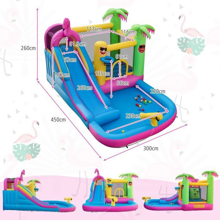 Château Gonflable Tropicale 6 en 1 DREAMADE avec Toboggan, Zone de Saut, Piscine et 50 Balles Océaniques