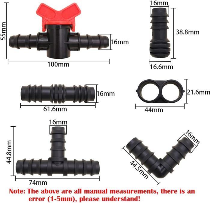 Bewässerungsanschluss-Set, 16-mm-Schlauchverbinder für Tropfbewässerungssysteme, Garten (42-teilig)