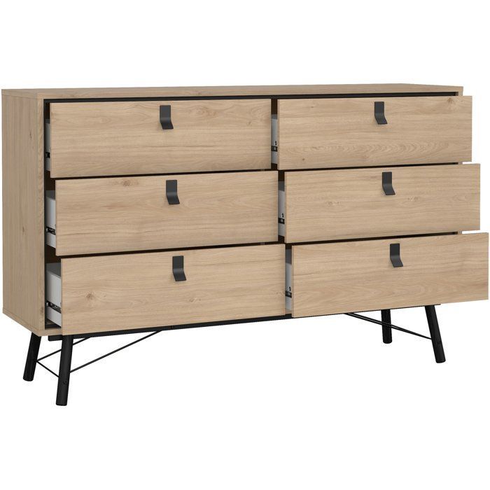 Commode RY - 6 Tiroirs - Décor Chêne - L150,3 x P40,1 x H94,8 cm