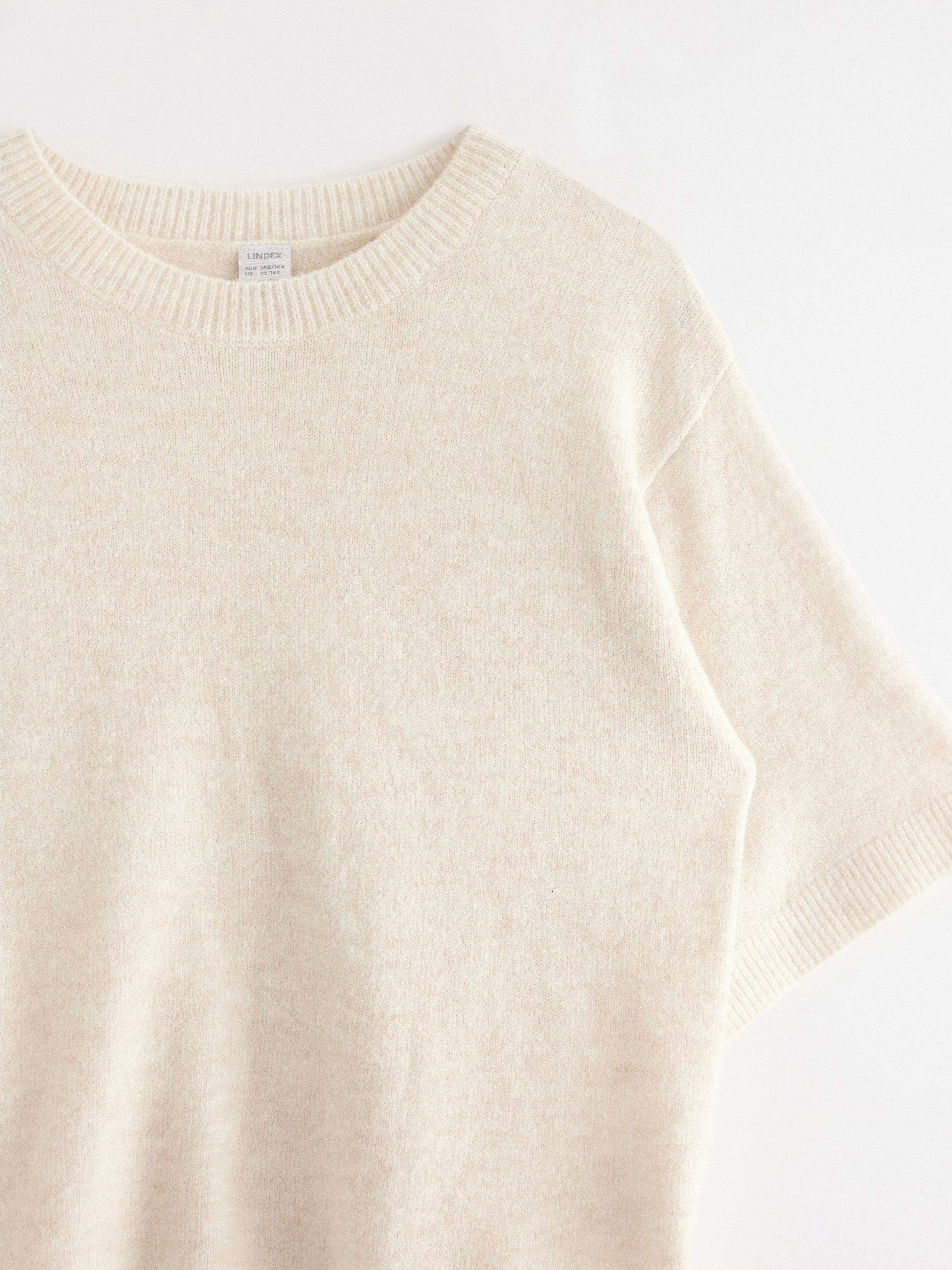 Jersey de punto de manga corta color beige claro jaspeado