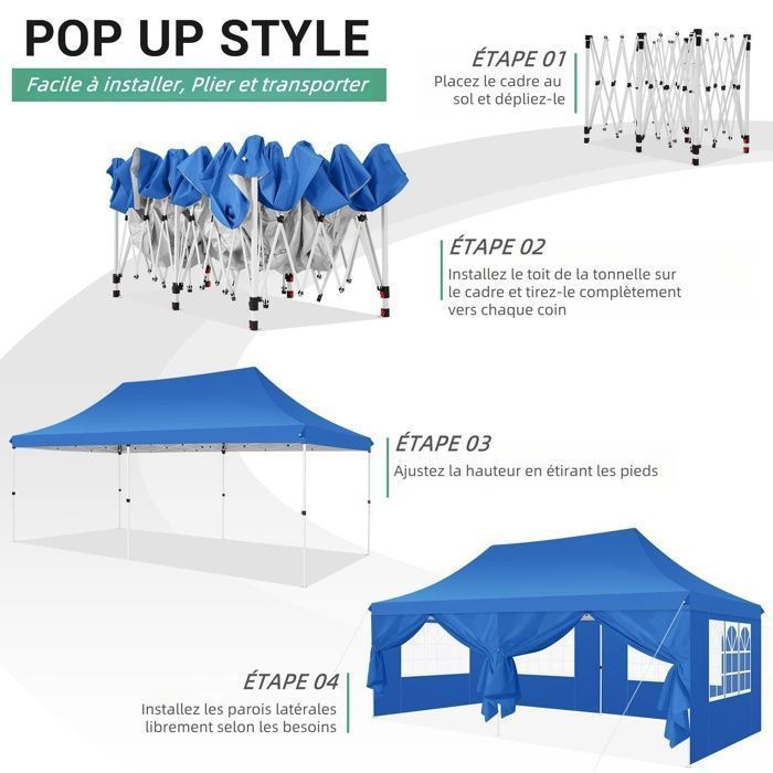 Gazebo 3x6, gazebo da giardino pieghevole e impermeabile per feste, blu