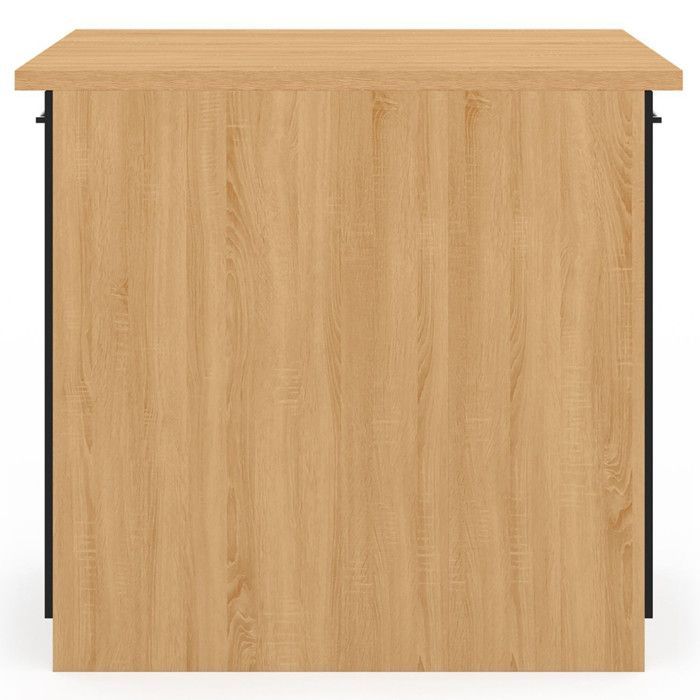 Isla central IDMARKET IVO de 100 cm en madera con efecto haya, puertas y encimera negras.