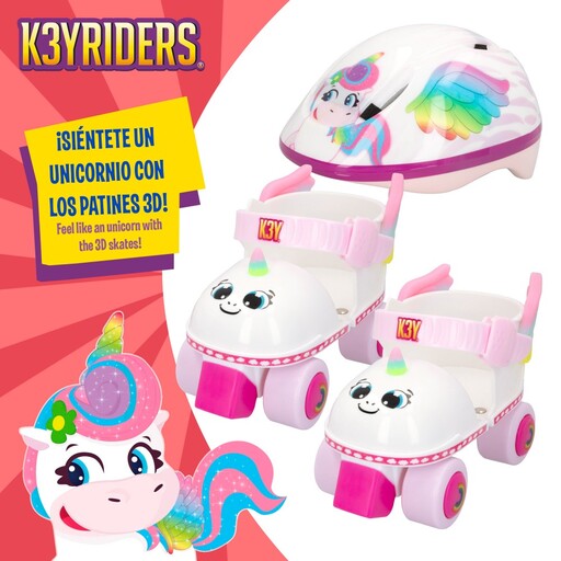 K3yriders 4-wielige Unicorn rolschaatsen en helmset