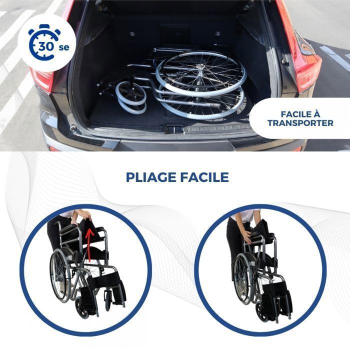 Silla de ruedas plegable Clinicalfy para personas con discapacidad, altura del asiento de 46 cm, accionamiento manual, freno manual duradero, reposabrazos cromados, acabado Valencia.