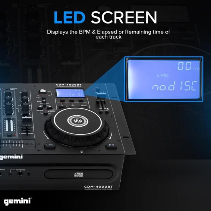 CDM-4000BT Player - GEMINI SOUND - USB/CD DJ - Bluetooth - Dual Decks - Economy