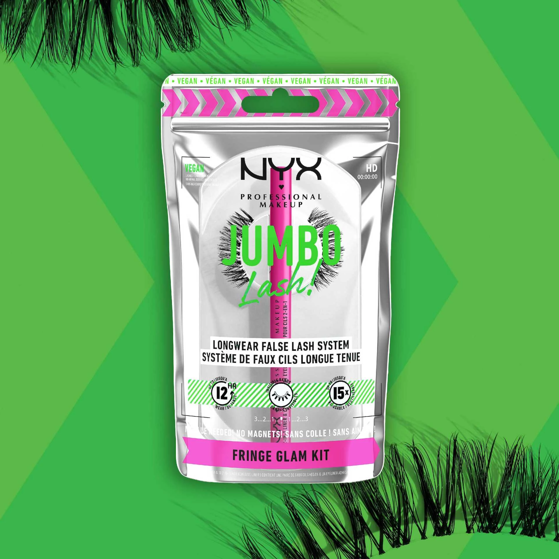 Gene Jumbo! Kit pentru sistem de gene false de lungă durată cu franjuri Glam - NYX Professional Makeup