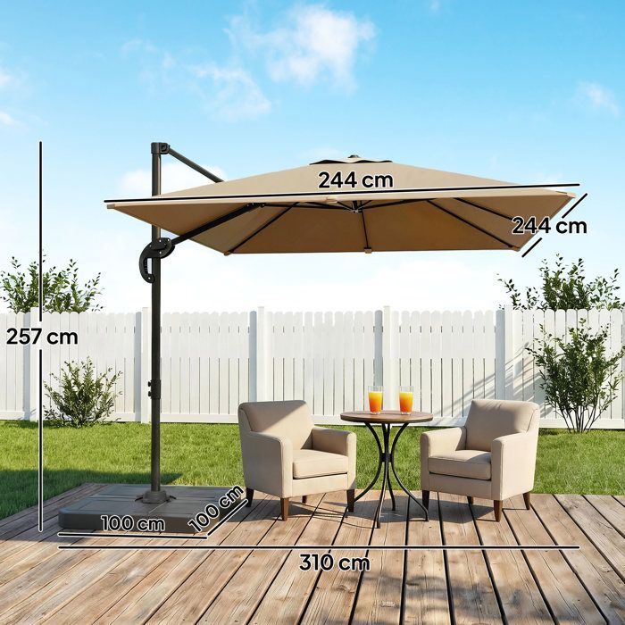 Ombrellone a braccio laterale - ombrellone da giardino per esterni - Outsunny - base e piastre zavorrate - palo in alluminio e rotazione a 360° tramite pedale - kaki