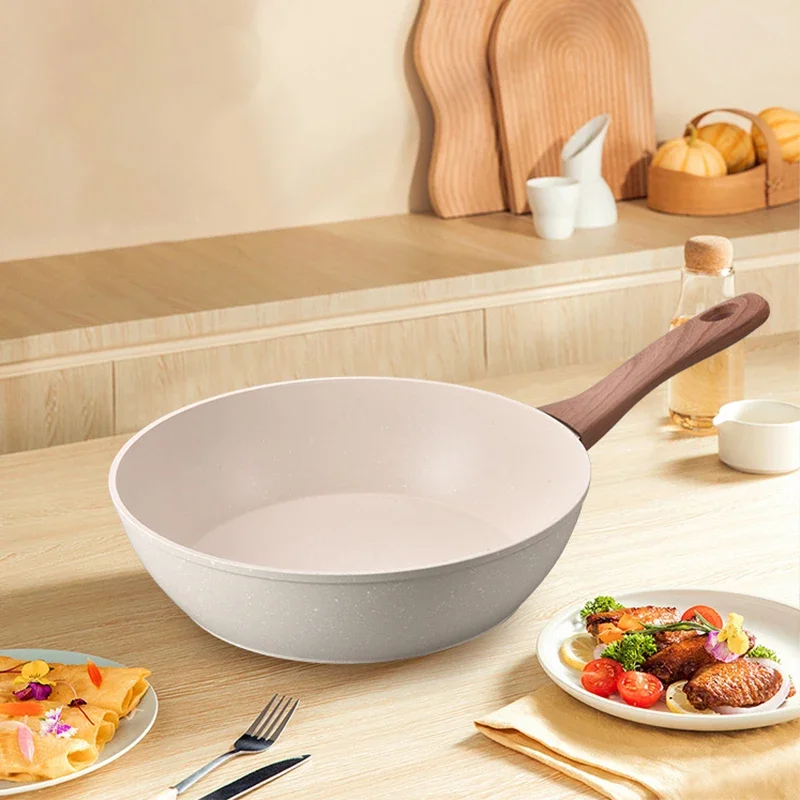 Poêle à frire antiadhésive profonde, wok, pierre médicale, casserole à steak, poêle à crêpes, plaque à induction, cuisinière à gaz, ustensiles de cuisine universels